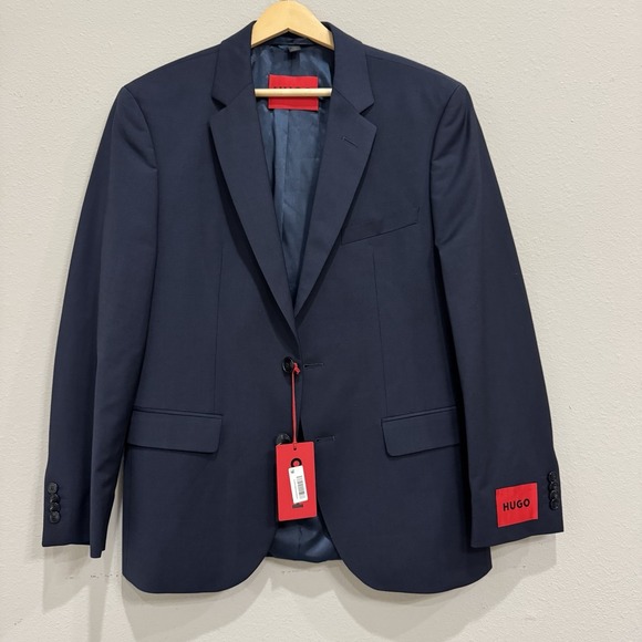Hugo Boss Suit Jacket 36 S Men's Solid Blue Wool Stretch Regular Fit NWT - Picture 1 of 16
